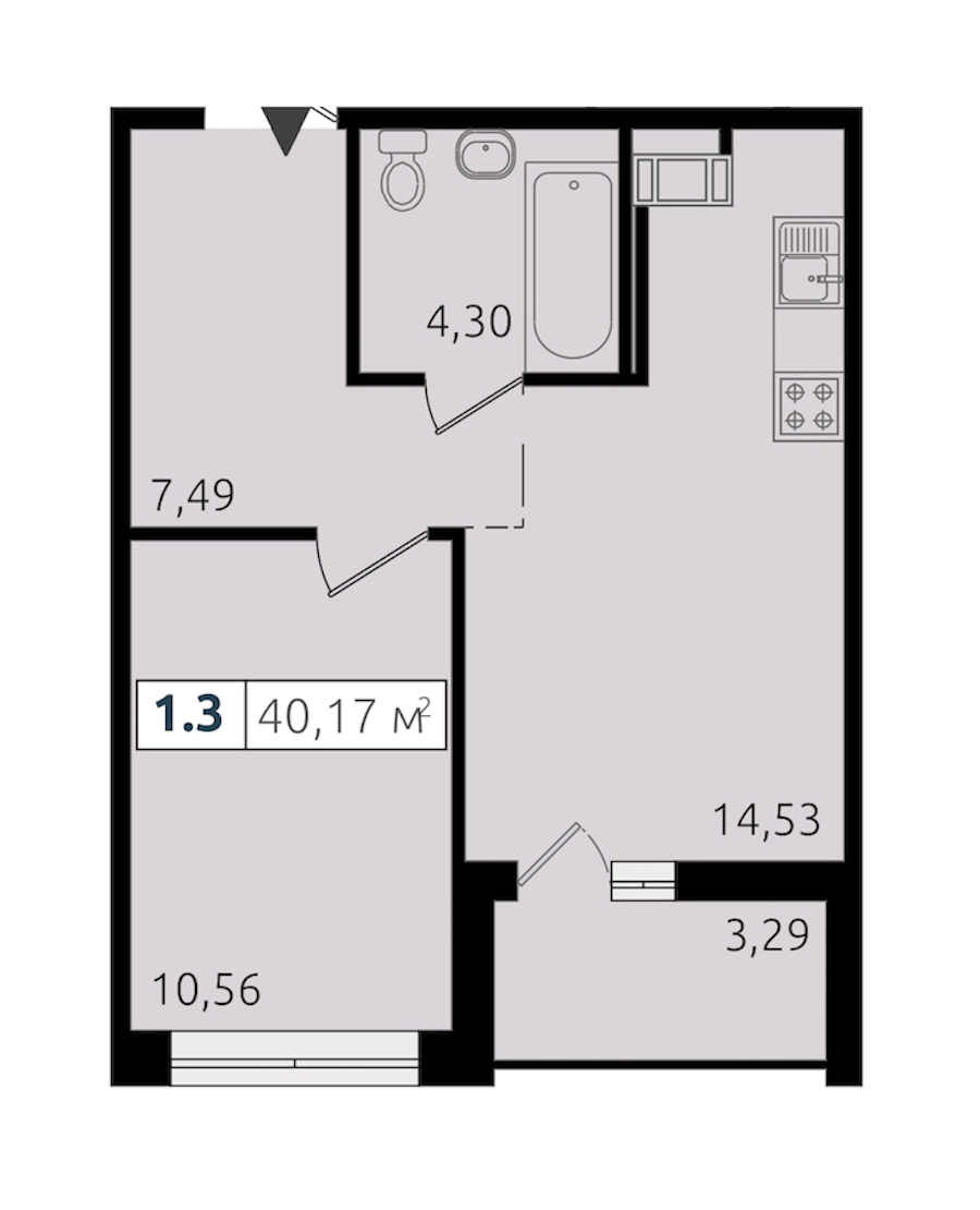 1-комнатная квартира 37.1 м², 4/12 эт., ЖК «Чёрная речка»